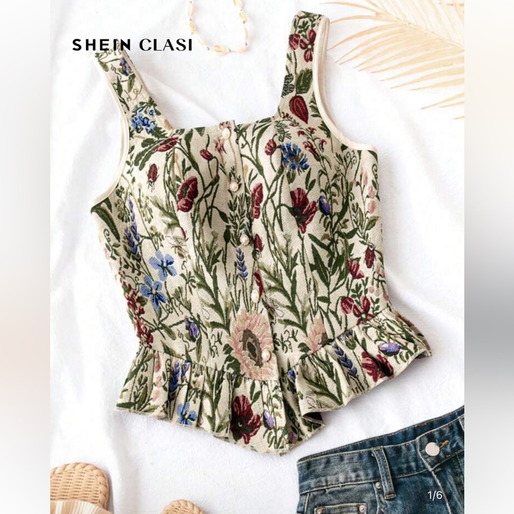 Square Neck Flower Top